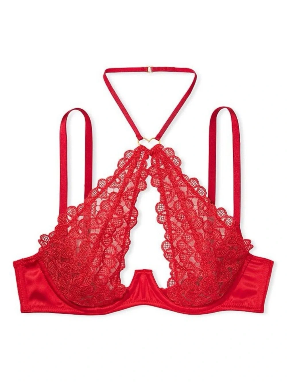 NWOT Victoria's Secret Valentine’s Day Lace Halter Bralette with Heart Details